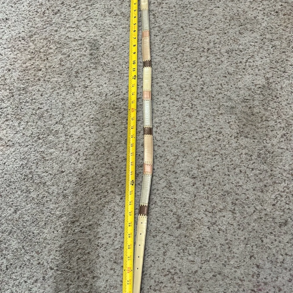 FOSSIL Leather Multi-Color Stitched Sections Belt GoldTone Size Medium‎